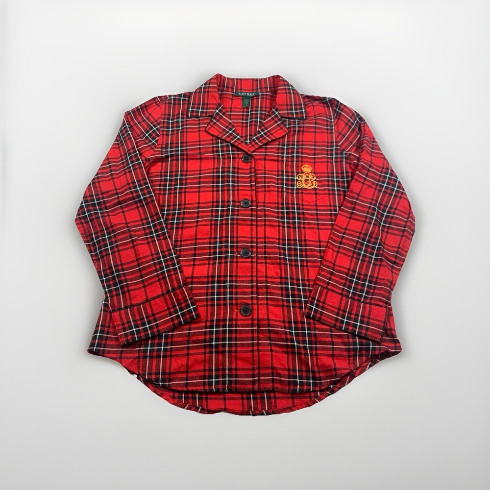 LRL Lauren‎ Ralph Lauren Women's Medium Pajama Top Red Plaid Sleepwear Button Up
